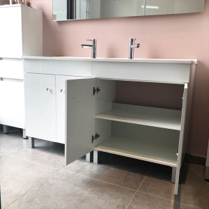 Meuble ECOLINE 140 cm avec plan vasque et miroir - Blanc brillant