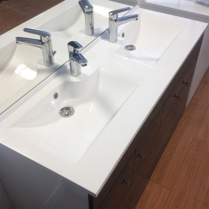 Meuble ECOLINE 140 cm avec plan vasque et miroir - Blanc brillant