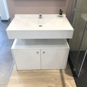 Meuble EPURE 70 cm avec plan vasque et miroir - blanc brillant