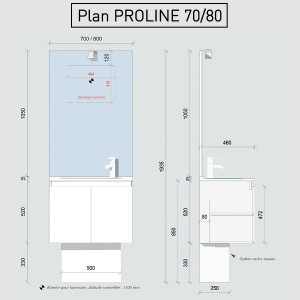 Meuble PROLINE 70 cm avec plan vasque et miroir - blanc brillant