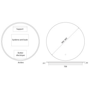 Miroir FAZZIO Ø 60cm - éclairage LED, système anti-buée et interrupteur sensitif