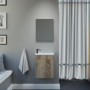 Meuble lave-mains LILA 44x26 cm avec vasque et miroir - cambrian oak
