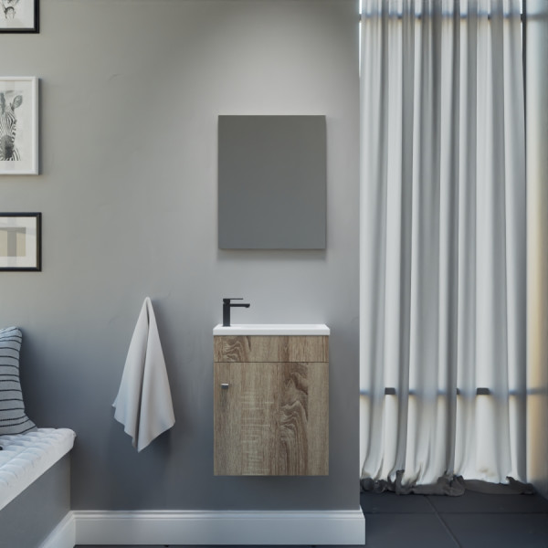 Meuble lave-mains LILA 44x26 cm avec vasque et miroir - cambrian oak