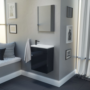 Meuble lave-mains LILA 44x26 cm avec vasque et miroir - gris