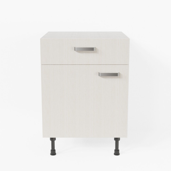 Meuble de cuisine bas - 1 porte + 1 tiroir- 60 cm - Pin Blanc