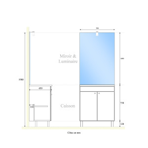 Meuble ECOLINE 70 cm avec plan vasque et miroir - Blanc brillant