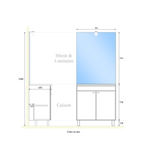 Meuble ECOLINE 80 cm avec plan vasque et miroir -Blanc brillant