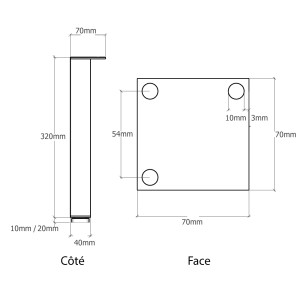 Pied de meuble coloris pvc - Hauteur 33 cm