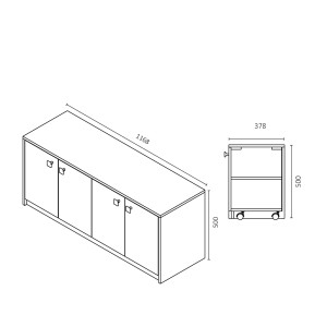 Meuble sur roulette EPURE - 120 cm blanc brillant
