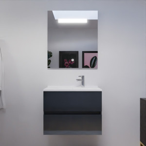 Meuble PROLINE 70 cm avec plan vasque et miroir - Gris anthracite