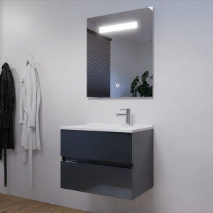 Meuble PROLINE 70 cm avec plan vasque et miroir - Gris anthracite