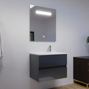 Meuble PROLINE 70 cm avec plan vasque et miroir - Gris anthracite
