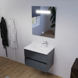 Meuble PROLINE 70 cm avec plan vasque et miroir - Gris anthracite