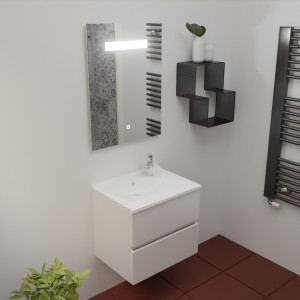 Meuble ROSINOX 60 cm avec plan vasque et miroir - Blanc Mat