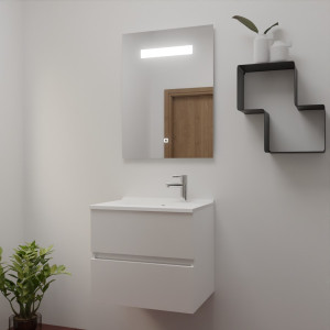 Meuble ROSINOX 60 cm avec plan vasque et miroir - Blanc Mat