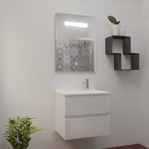 Meuble ROSINOX 60 cm avec plan vasque et miroir - Blanc Mat