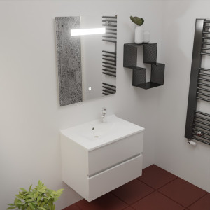 Meuble ROSINOX 70 cm avec plan vasque et miroir - Blanc Mat