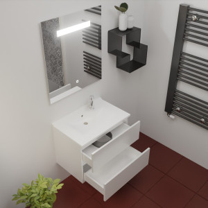 Meuble ROSINOX 70 cm avec plan vasque et miroir - Blanc Mat