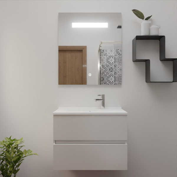 Meuble ROSINOX 70 cm avec plan vasque et miroir - Blanc Mat