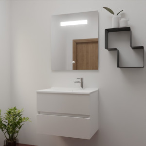 Meuble ROSINOX 70 cm avec plan vasque et miroir - Blanc Mat