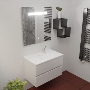 Meuble ROSINOX 80 cm avec plan vasque et miroir - Blanc Mat