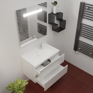 Meuble ROSINOX 80 cm avec plan vasque et miroir - Blanc Mat
