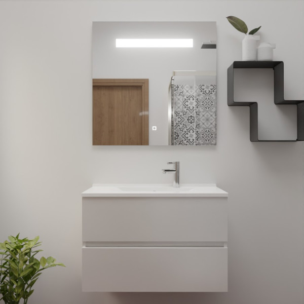 Meuble ROSINOX 80 cm avec plan vasque et miroir - Blanc Mat