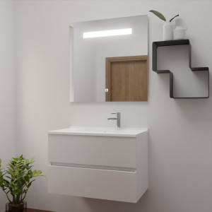 Meuble ROSINOX 80 cm avec plan vasque et miroir - Blanc Mat