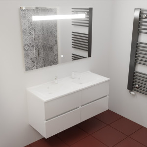 Meuble ROSINOX 120 cm avec plan vasque et miroir - Blanc Mat