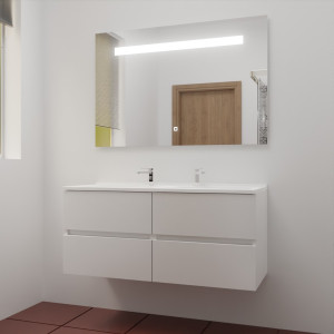 Meuble ROSINOX 120 cm avec plan vasque et miroir - Blanc Mat
