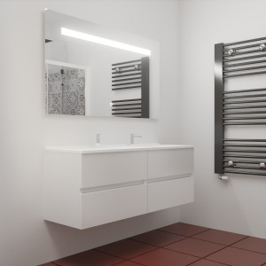 Meuble ROSINOX 140 cm avec plan vasque et miroir - Blanc Mat