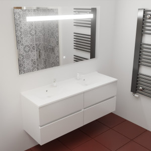 Meuble ROSINOX 140 cm avec plan vasque et miroir - Blanc Mat
