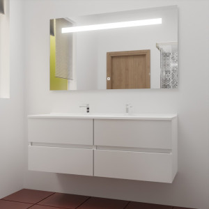 Meuble ROSINOX 140 cm avec plan vasque et miroir - Blanc Mat