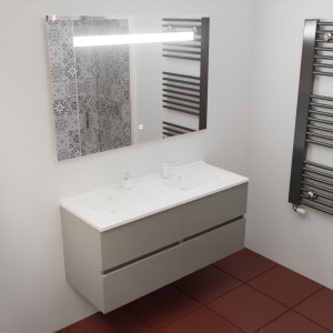 Meuble ROSINOX 120 cm avec plan vasque et miroir - Gris clair Mat