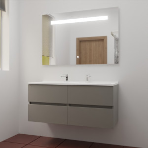 Meuble ROSINOX 120 cm avec plan vasque et miroir - Gris clair Mat