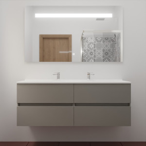 Meuble ROSINOX 140 cm avec plan vasque et miroir - Gris clair Mat