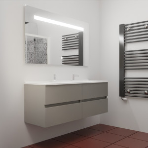 Meuble ROSINOX 140 cm avec plan vasque et miroir - Gris clair Mat