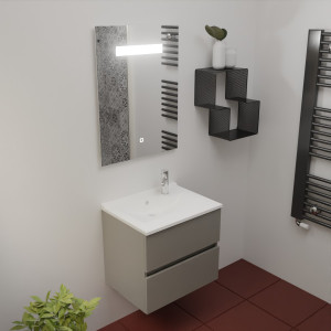 Meuble ROSINOX 60 cm avec plan vasque et miroir - Gris clair Mat
