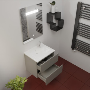 Meuble ROSINOX 60 cm avec plan vasque et miroir - Gris clair Mat