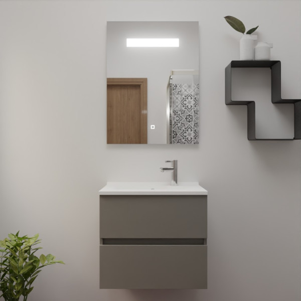 Meuble ROSINOX 60 cm avec plan vasque et miroir - Gris clair Mat