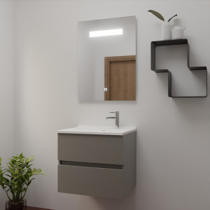 Meuble ROSINOX 60 cm avec plan vasque et miroir - Gris clair Mat
