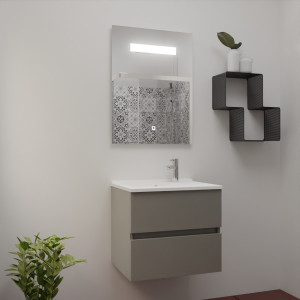 Meuble ROSINOX 60 cm avec plan vasque et miroir - Gris clair Mat