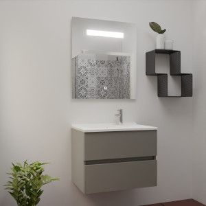 Meuble ROSINOX 70 cm avec plan vasque et miroir - Gris clair Mat