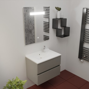 Meuble ROSINOX 70 cm avec plan vasque et miroir - Gris clair Mat