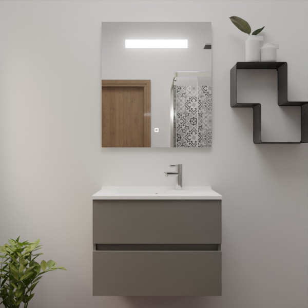 Meuble ROSINOX 70 cm avec plan vasque et miroir - Gris clair Mat