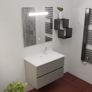 Meuble ROSINOX 80 cm avec plan vasque et miroir - Gris clair Mat