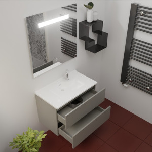 Meuble ROSINOX 80 cm avec plan vasque et miroir - Gris clair Mat