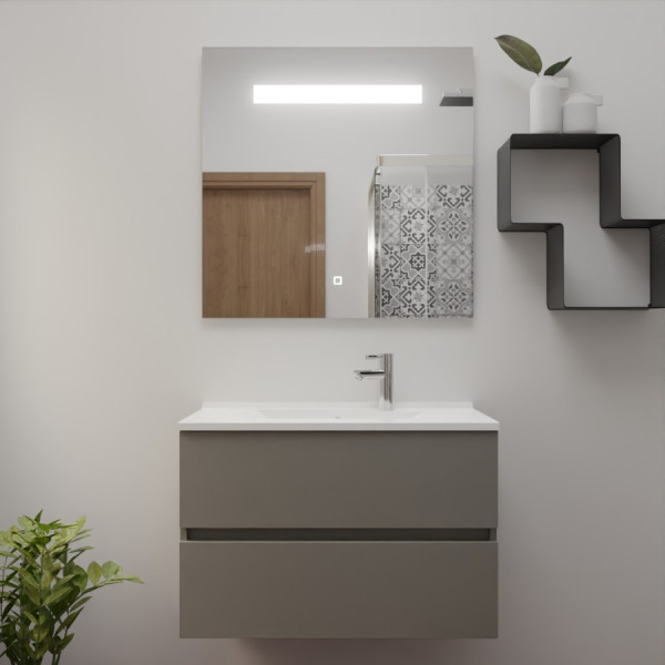 Meuble ROSINOX 80 cm avec plan vasque et miroir - Gris clair Mat