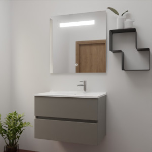 Meuble ROSINOX 80 cm avec plan vasque et miroir - Gris clair Mat