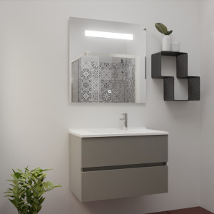 Meuble ROSINOX 80 cm avec plan vasque et miroir - Gris clair Mat
